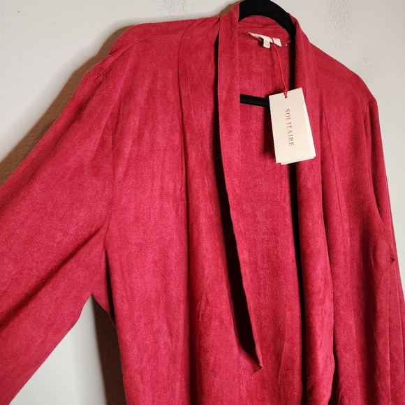 NWT Solitaire Faux Suede Red Cardigan Stretch Open Front Drape Size XL - Picture 2 of 14